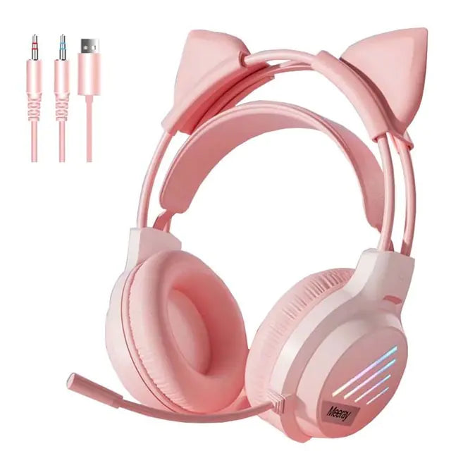 RGB Light Gamer Headset Cat Ear Gaming Headphones