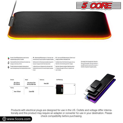 5Core Gaming Mouse Pad RGB 12 Light Modes 2 Zone Desk Mouse Mat w Rubber Base