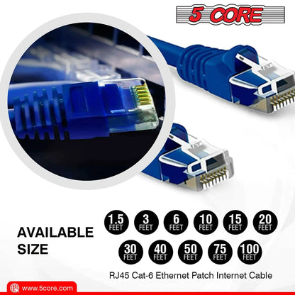 5Core Cat 6 Ethernet Cable Long Computer Internet Cables WiFi RJ45 Cord for Gaming